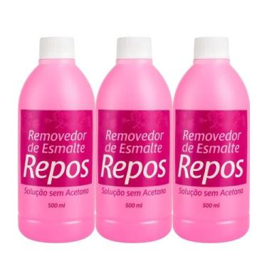 Imagem de Kit 3 Removedor de Esmalte Solução Sem Acetona 500ml Repos Cosméticos