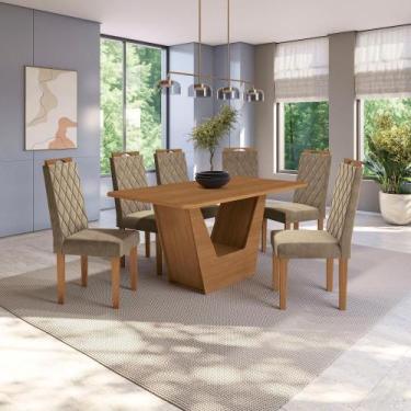 Imagem de Conjunto Sala De Jantar Verbana Kappesberg 6 Cadeiras Veludo Bege