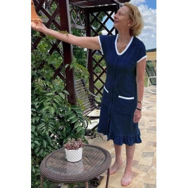 Imagem de Roupão Atoalhado Feminino com Zíper - Conforto E Carinho, M, Azul mari