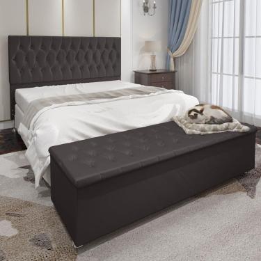 Imagem de Conjunto Cabeceira Casal e Recamier Baú 1,60m Madrid Suede Marrom Dal Poz Estofados