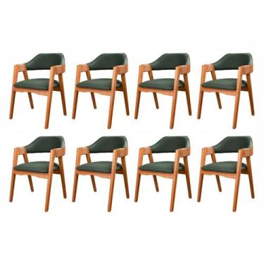 Imagem de Kit 8 Cadeiras de Jantar Madeira Maciça Tauari, Estofada e Braço com C