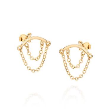 Imagem de Brinco Palito com Correntes Banhado a Ouro Rommanel 527587 Cor:Dourado