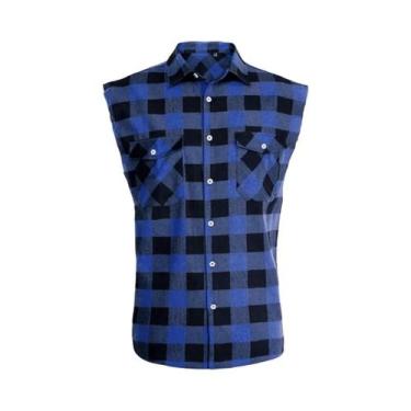 Imagem de Camiseta Masculina De Verão Com Estampa Xadrez, Sem Mangas, Estilo Cor