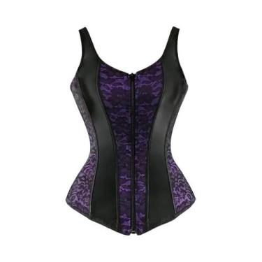 Imagem de Colete Corset Brocado plus Size Feminino Com Zíper, Push Up, Estilo Gó