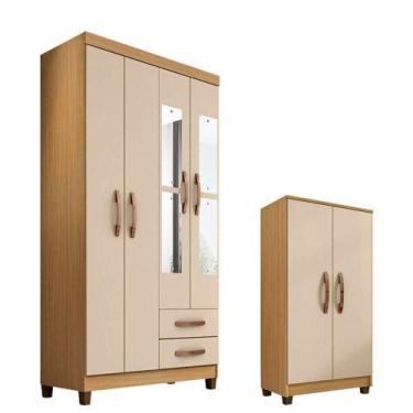 Imagem de Guarda Roupa Solteiro Modena 4 Portas Com Espelho E Armário Multiuso R