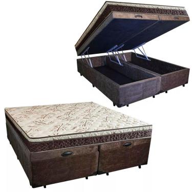 Imagem de Cama Box Baú Bipartido Casal Suede + Colchão Casal Espuma Extra Firme D33 Elegance Ortopédico 72x138x188 marrom