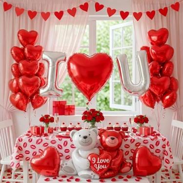 Imagem de Valentines i loveyou red silver balloons