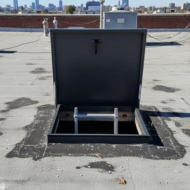 Imagem de Escotilha de acesso ao telhado de aço galvanizado com alça - Porta de segurança resistente à prova d'água para coberturas de saída de claraboia de sótão, adega e comercial (tampa de ventilação de