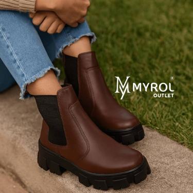 Imagem de Bota Coturno Tratorada Chelsea Macia Confortavel Marrom