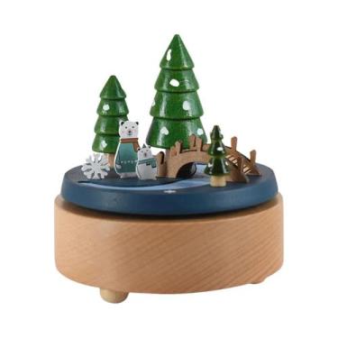 Imagem de Ornamento De Natal De Madeira, Caixa De Música Rotativa Com Trem, Deco
