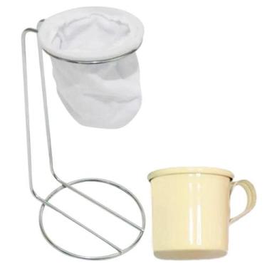Imagem de Suporte para Coador de Café Cromado com Caneca Esmaltada Bege - VihLuz