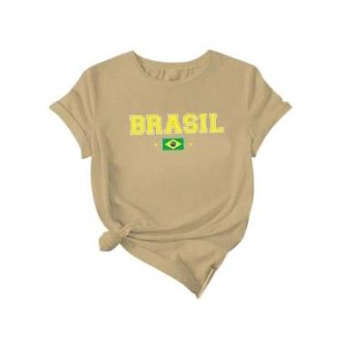 Imagem de Camiseta Feminina Casual Copa Brasil 2026 em Algodão Manga Curta Leve e Confortável do P ao G1-Feminino