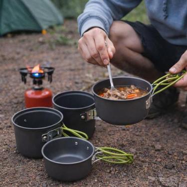 Imagem de Kit Cozinha Camping Alumínio Anodizado Portátil 4 Peças Leve Trilha Pe