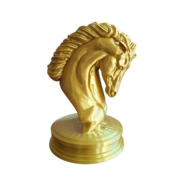 Imagem de Busto Cavalo Xadrez Dourado Preto Madeira claro Decorativo Figura Gran
