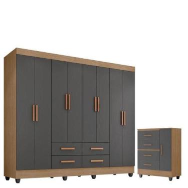 Imagem de Guarda Roupa Casal Porto Com Cômoda Lite 4 Gavetas 01 Porta Nature Cin