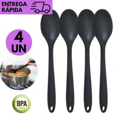 Imagem de Kit 4 Colher de Silicone Preta Tamanho 26,8cm Resistente ao Calor Alta