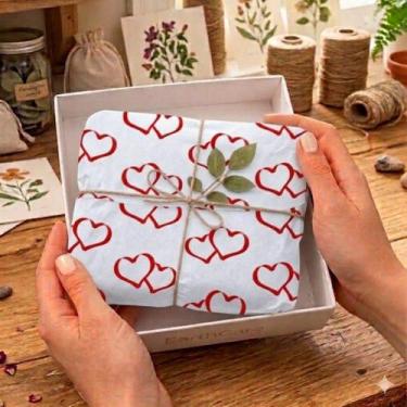 Imagem de Papel De Seda Decorada Estampa Coração 3D 500 Folhas 30x60 Presente Em
