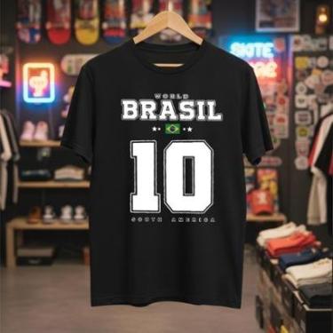 Imagem de Camiseta Preta Masculina Seleção Brasileira Masculina 100% Algodão Costura Reforçada Co...