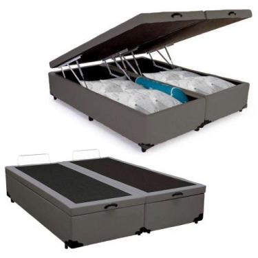 Imagem de Cama Box Baú Casal Bipartido Sintético Mega Cama Cinza 138x188x45cm
