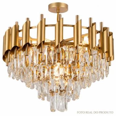 Imagem de Lustre Cristal Redondo Dourado 50cm Com Lâmpadas E14 Inclusas - Concep