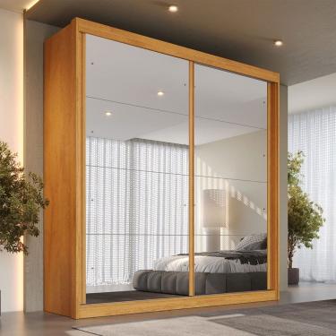 Imagem de Guarda-Roupa Casal Mali 2 Portas 3 Gavetas 100% Mdf com Espelho 19200 Peroba/Off White...