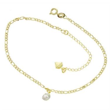 Imagem de Tornozeleira PRI Style Folheada A Ouro 18K Antialérgica Com Pedra De S