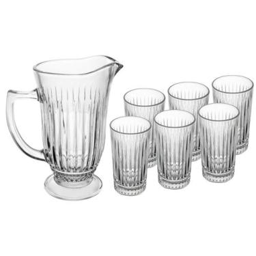 Imagem de Cj jarra com 6 copos de vidro deli diamante 1l/300ml lyor, Transparent