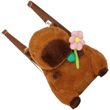Imagem de Mochila Capivara Pequena de Pelúcia com Flor - Infantil e Adolescente 