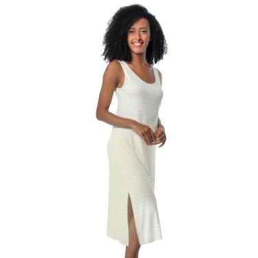 Imagem de Camisola Midi em Vicolycra Linho Listrada - Marfim - M - Puff, Marfim,