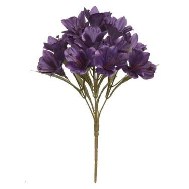 Imagem de Buque astromelia cetim 15 botoes purpura outono 34cm - Flor Arte