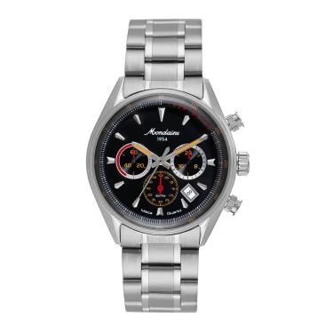 Imagem de Relógio Masculino M1 Cronógrafo Pulseira Aço Inox Mostrador Preto Ponteiros Coloridos Prata Mondaine