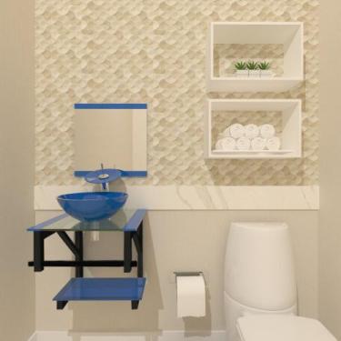 Imagem de Gabinete De Vidro Para Banheiro 40cm Com Torneira Cascata  Azul - Cuba