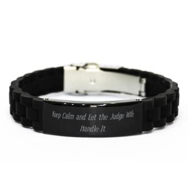 Imagem de SpreadPassion Presentes Inspire Wife, Keep Calm and Let The Judge Wife Handle It, pulseira de Natal preta com fecho de glidelock presentes para esposa