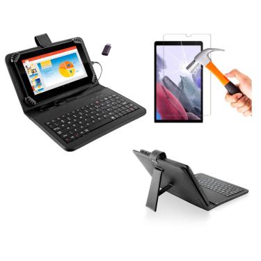 Imagem de Capa Case Preta com Teclado + Película de vidro para Tablet Samsung Galaxy A7 Lite T220 T225 8.7 polegadas