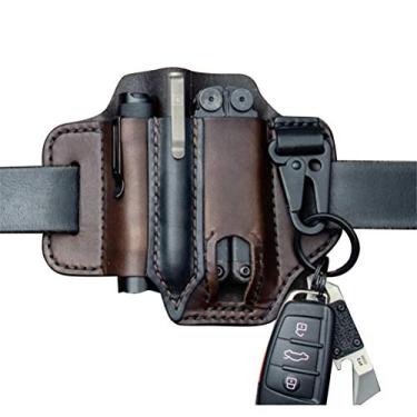 Imagem de Roexboz EDC – Organizador de ferramentas de bolso com bainha de couro para homens, equipamento de armazenamento EDC, lanterna, caneta tática