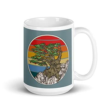 Imagem de Caneca de ioga Zen Budista Japonesa Árvore Bonsai no Círculo Enso Retrô Pôr do Sol Zen