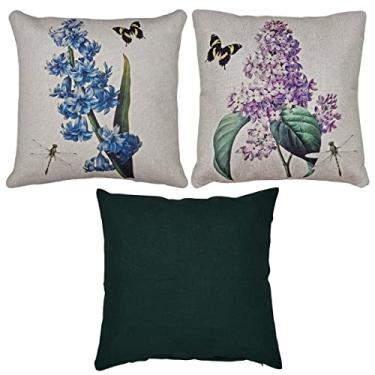 Imagem de Kit 3 Capas Almofada Linho Natureza Cactos e Flores 43x43 (Jacinto e Lavanda)