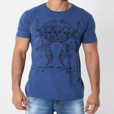 Imagem de Camiseta Masculina Caveira Slim Fit Skeleton Azul Petróleo Biotwo