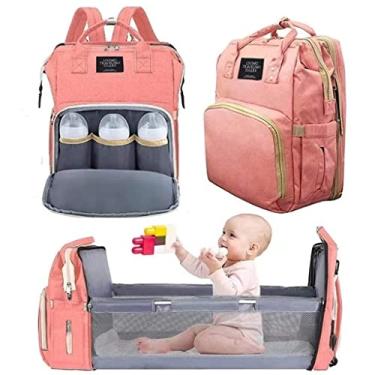 Imagem de FIANNE Moda mochila bolsa maternidade termica que vira berco multifuncoes impermeavel, mochila maternidade vira berço, rosa