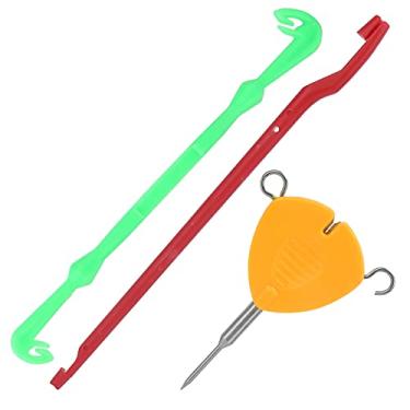 Imagem de Shanrya Conjunto de puxadores de nó de isca, leve, portátil, prático, laranja+vermelho + verde, puxador de nó de agulha ABS + aço inoxidável durável para nós de linha de pesca