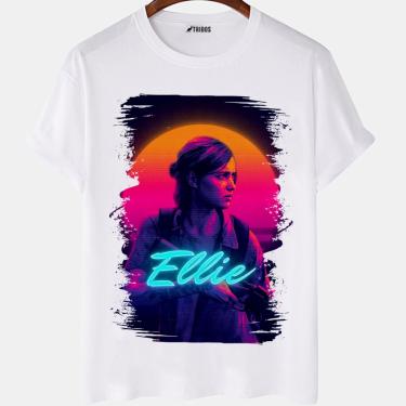Imagem de Camiseta masculina Retro Ellie The Last Of Us Jogo Art Camisa Blusa Branca Estampada