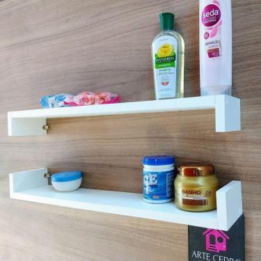 Imagem de Nicho Para Banheiro Modelo U Estante Reta Organizador de Lavabo Porta xampu 2Pçs Mdf 55 cm