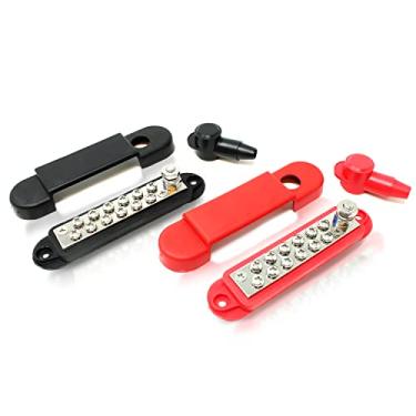 Imagem de Barra de barramento de bloco de distribuição de energia com 12 terminais – Feito nos EUA, Red & Black