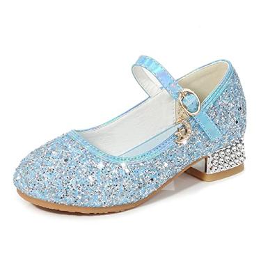 Imagem de Huicai Sapatos Sociais de Salto baixo para Meninas Mary Jane Sapatos de festa de Casamento com glitter Damas de honra saltos de Princesa