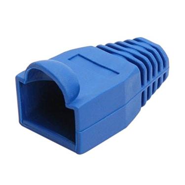 Imagem de Bluesky 100 peças preto plástico macio CAT5E CAT6 Ethernet RJ45 cabo conector capa plugue capa de alívio de tensão botas, Azul