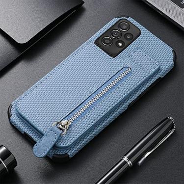 Imagem de Ímã para Samsung Galaxy A53 A73 M53 M33 A12 A32 A52S A72 A51 A31 M12 M22 M32 Zíper Bolso Flip Carteira Capa, Azul, Para A22 (4G)