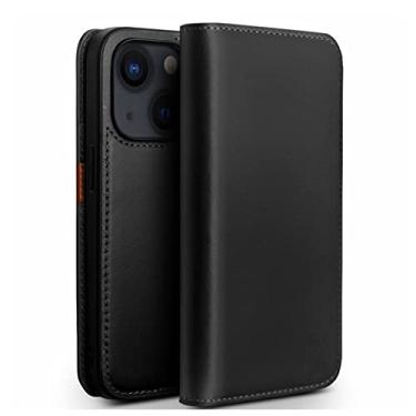 Imagem de YINGDAFENG Capa carteira para iphone14, capa de couro bovino genuíno com slots de suporte função de suporte e proteção da câmera capa flip fina fólio livro, preta