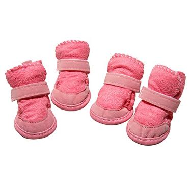Imagem de Sapatos para cães botas para cães sapatos para animais de estimação botas quentes de inverno sapatos para cães de estimação sapatos para filhotes de cachorro para pavimento quente, conjunto de 4 peças, rosa, tamanho 4
