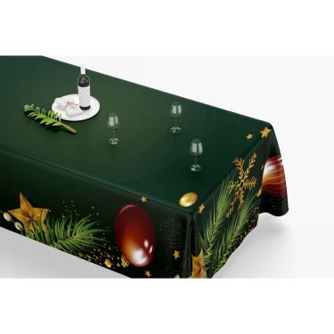 Imagem de Toalha De Mesa Retangular 12 Lugares Tecido Oxford TLZ32 - Natal Objetos Verde - 300x110cm