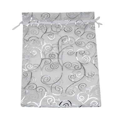 Imagem de (White Silver) - SUNGULF 50pcs Organza Pouch Bag Drawstring 5"x7" 13x18cm Strong Gift Candy B6ag Jewellery Party Wedding Favour (White Silver)
